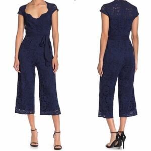 NWT Marina Navy Blue Lace Sweetheart Cropped Jumpsuit Size 6